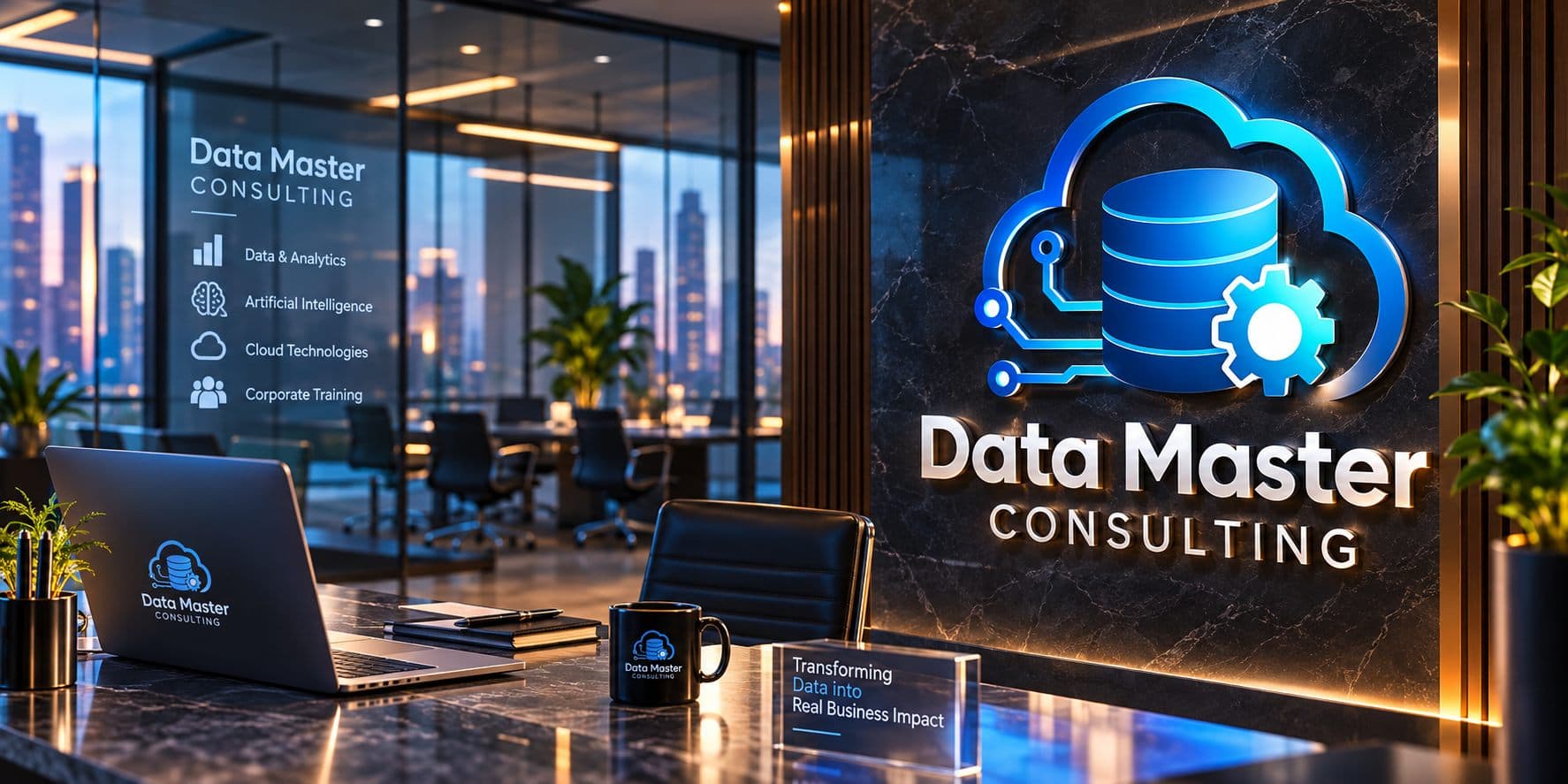 Data Master Consulting signage in an office