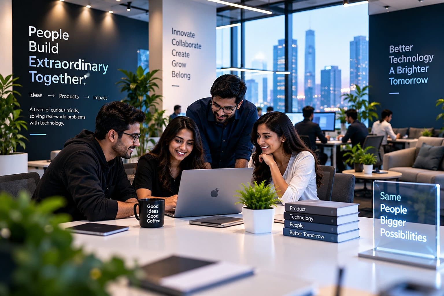 Colleagues collaborating in a bright office